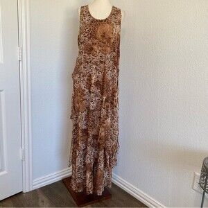 SOLE Pearl Accent Tiered Floral Paisley Vintage Flowy Lace Sexy Boho Maxi SZ M